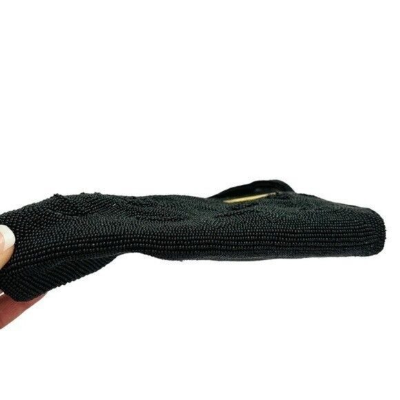 Vintage Black Seed Bead Evening Bag ~ Retro ART DECO Style Gold Frame JAPAN - Picture 6 of 9